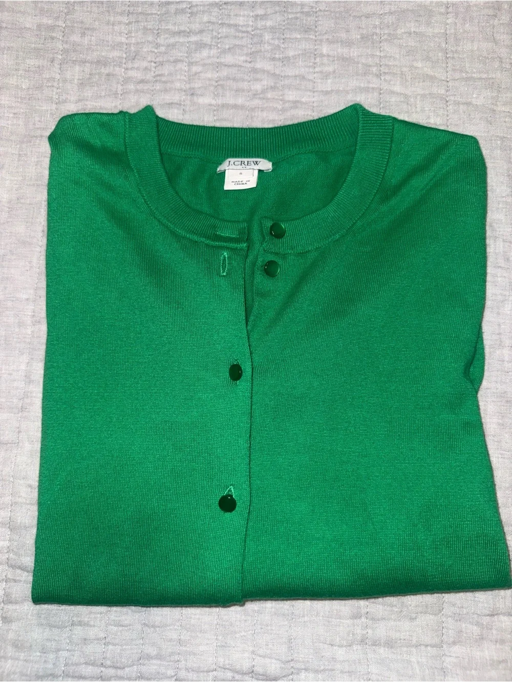Classic Women's Kelly Green Crewneck Cardigan Sweater, Size S